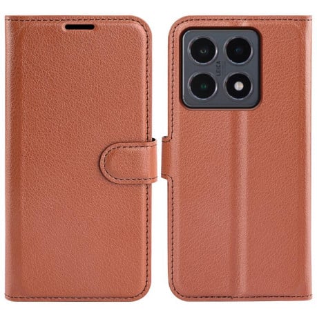 Чехол-книжка с фактурой Litchi и магнитным хлястиком на Xiaomi 15T - коричневый
