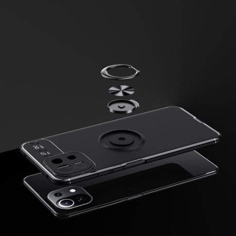 Ударозащитный чехол Metal Ring Holder 360 Degree Rotating на Xiaomi Mi 11 Lite/Mi 11 Lite NE - черно-синий