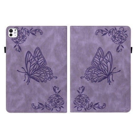 Чехол- книжка Butterfly Flower Embossed Leather на iPad Pro 11 2024 - фиолетовый