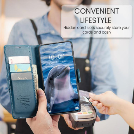 Чехол-книжка CaseMe 023 Butterfly Buckle Litchi Texture RFID Anti-theft Leather для Xiaomi Poco X7 Pro - синий