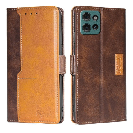 Чохол-книжка Contrast Color для Motorola Edge 50 5G - Dark Brown + Gold