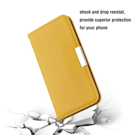 Чехол-книжка Litchi Texture Solid Color на iPhone 12/12 Pro - желтый