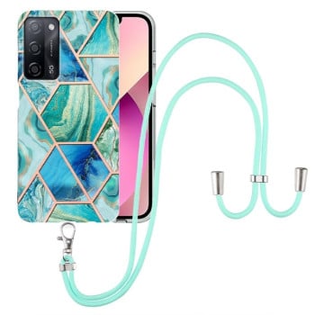 Противоударный чехол Electroplating with Neck Lanyard для OPPO A53s 5G / A55 5G / A54 4G / A16 - зеленый