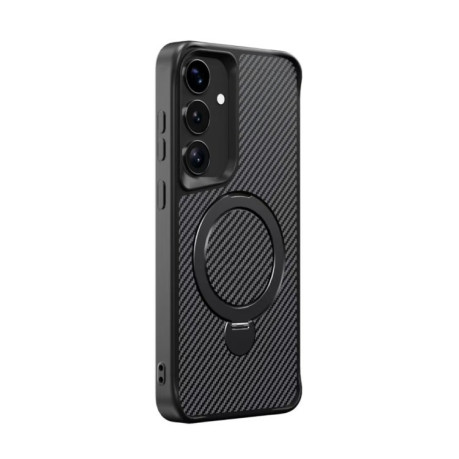 Протиударний чохол Carbon Fiber Texture 360 MagSafe Holder  для Samsung Galaxy S25+ / S24+ 5G - чорний