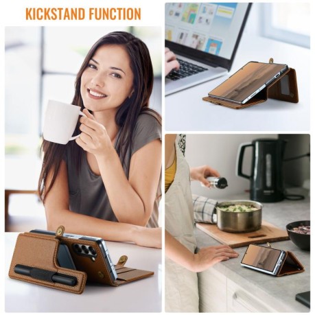 Чехол-книжка CaseMe C22 Card Slots Holder RFID Anti-theft для Samsung Galaxy Fold 7 - коричневый
