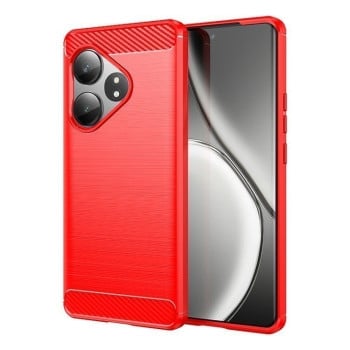 Противоударный чехол Brushed Texture Carbon Fiber на Realme GT 6 - красный