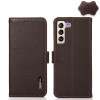 Кожаный чехол-книжка KHAZNEH Genuine Leather RFID для Samsung Galaxy S22 5G - коричневый