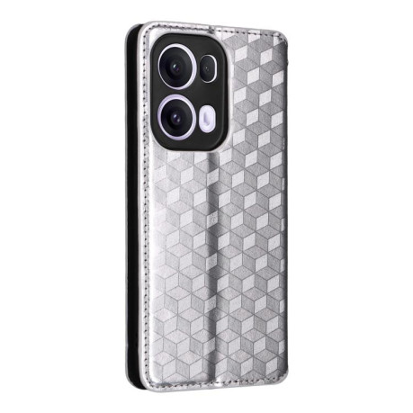 Чехол-книжка Cubic Grid Texture Flip Leather для OPPO Reno13 Pro 5G - серебристый