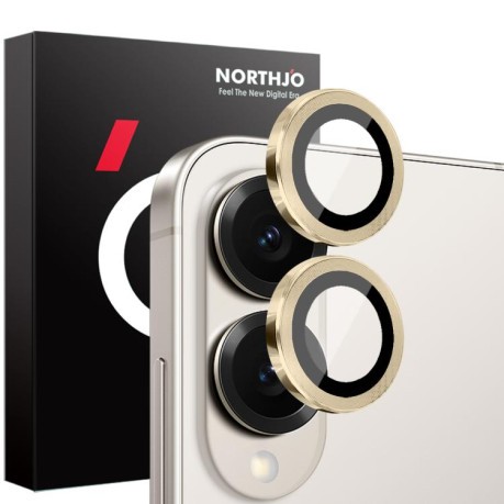Защитное стекло на камеру NORTHJO Camera Lens Protector CD Metal Ring на Samsung Galaxy S25 Edge 5G - золотое