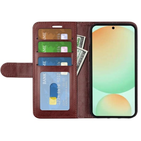 Чохол-книжка з фактурою R64 та магнітним хлястиком на Samsung Galaxy S25 FE 5G - коричневий