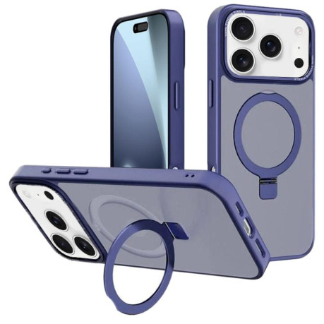 Противоударный чехол Kalebol Metal Lens Frame MagSafe Holder Frosted для iPhone 17 Pro - синий