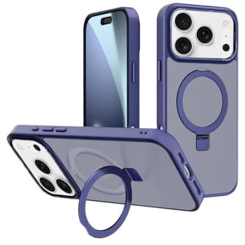 Протиударний чохол Kalebol Metal Lens Frame MagSafe Holder Frosted для iPhone 17 Pro Max - синій