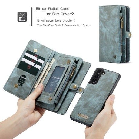 Чехол-кошелек CaseMe 008 Series Zipper Style на Samsung Galaxy S21- зеленый