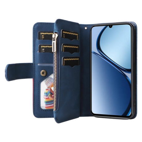 Чехол-книжка Dual-color 9 Card Slots Zipper Wallet Leather для Realme C63 / C61 / Note 60 - синий