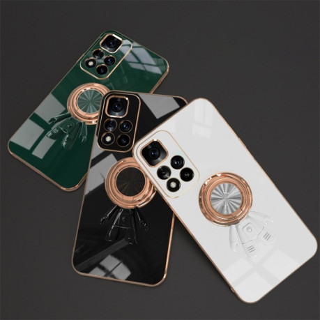 Противоударный чехол 6D Plating Astronaut Ring Kickstand для Xiaomi Redmi Note 11E/Redme 10 5G - черный