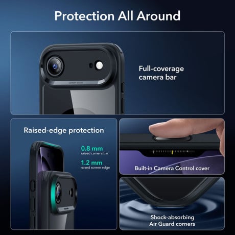 Оигинальный чехол ESR Classic Hybrid с MagSafe + накладка на клавишу на iPhone Air - Clear Black