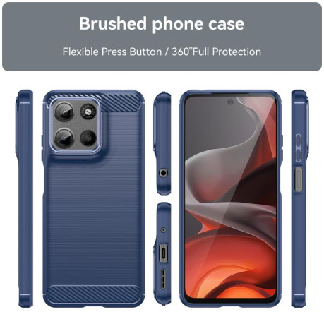 Противоударный чехол Brushed Texture Carbon Fiber на Motorola Moto G15 - синий