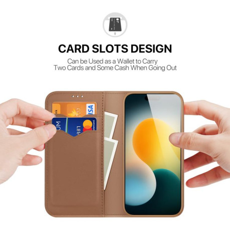 Кожаный чехол-книжка DUX DUCIS Hivo Series на iPhone 17 Pro - коричневый