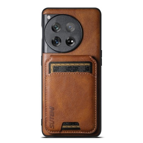 Противоударный чехол Suteni H02 Leather Wallet Stand для OnePlus 12 5G - коричневый