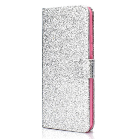Чехол-книжка Glitter Powder на Samsung Galaxy S21 FE - серебристый