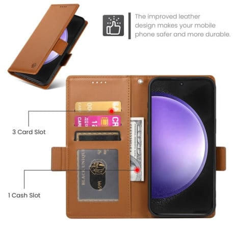 Чохол-книжка Side Buckle з магнітною застібкою та матовою шкірою на Samsung Galaxy S25 FE 5G - коричневий