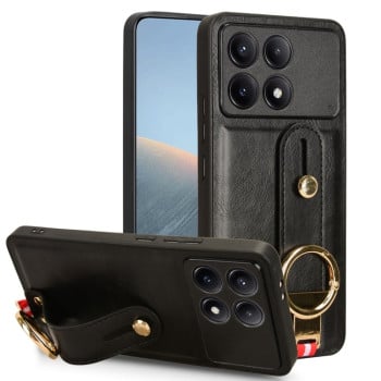 Противоударный чехол Wristband Leather Back для For Xiaomi Poco X6 Pro - черный