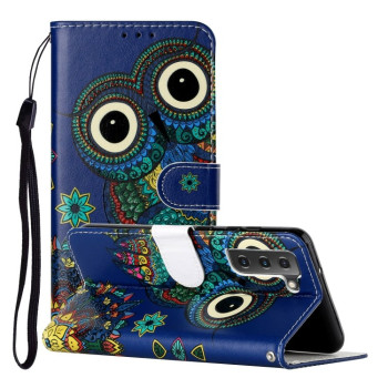 Чехол-книжка Oil Embossed Pattern для Samsung Galaxy S22 5G - Blue Owl