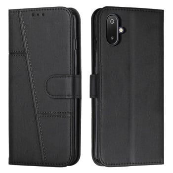 Чохол-книжка з прострочкою та фактурою Calf на Samsung Galaxy M06 5G - чорний