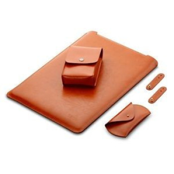 Кожаный Чехол конверт 4 в 1 LPK Microfiber Leather для MacBook Air/Pro 13 Коричневый с чехлом для мышки и зарядки