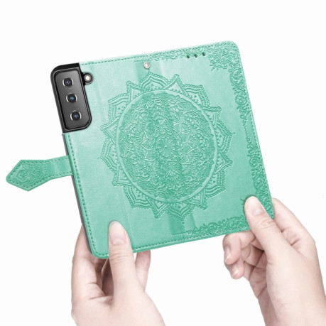 Чехол-книжка Mandala Embossing Pattern на Samsung Galaxy S22 Plus 5G - зеленый