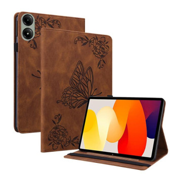Чехол-книжка Butterfly Flower Embossed Leather на Xiaomi Redmi Pad 2 / Xiaomi Redmi Pad SE 11 2025 - коричневый