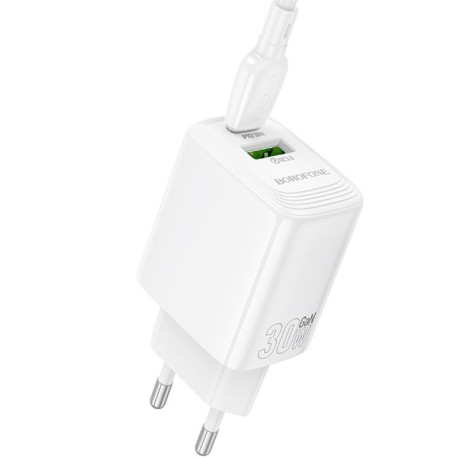 Быстрая Зарядка Borofone BN29 Fuente PD30W+QC3.0 (1USB-A/1C) - белая