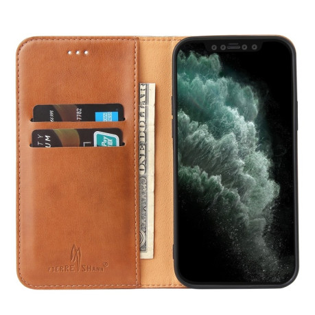 Кожаный чехол-книжка Fierre Shann Genuine leather на iPhone 14/13 - коричневый