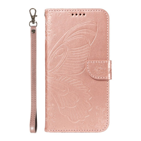 Чехол-книжка Swallowtail Butterfly Embossed Leather для Samsung Galaxy S24 FE 5G - розовое золото