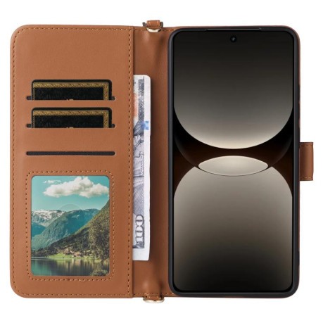 Чехол-книжка Multifunctional 6-Card Slots Leather на Realme GT 7 Pro - коричневий