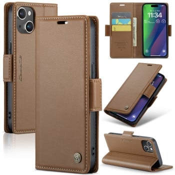 Чехол-книжка CaseMe 023 Butterfly Buckle Litchi Texture RFID Anti-theft Leather для iPhone 15 - коричневый