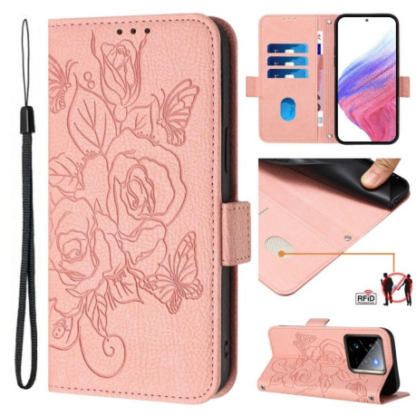 Чехол-книжка Embossed Rose RFID Anti-theft Leather для Realme GT 7 Pro 5G - розовый