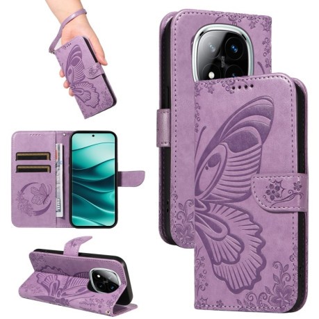 Чехол-книжка Swallowtail Butterfly Embossed Leather для Xiaomi Redmi Note 14 Pro / 14 Pro+ 5G - фиолетовый