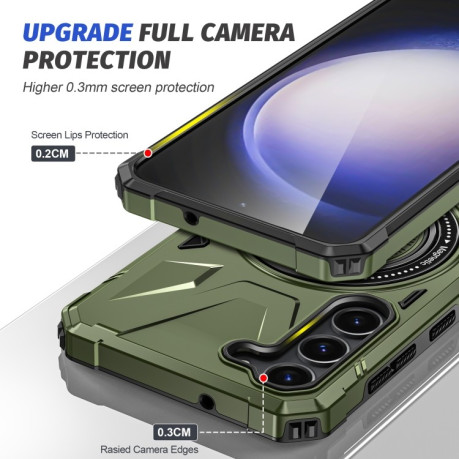 Противоударный чехол HTM MagSafe Magnetic Shockproof with Ring Holder для  Samsung Galaxy S25 5G - зеленый