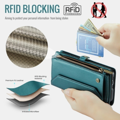 Чехол-книжка CaseMe C36 Card Slots Zipper Wallet RFID Anti-theft Leather для Samsung Galaxy S24 FE 5G - синий