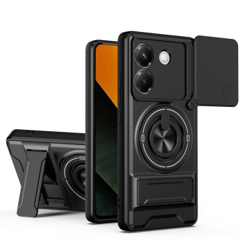 Противоударный чехол Lens Sliding Window Multifunctional Magnetic Shockproof со шторкой камеры на Xiaomi Poco M7 Pro 5G — чёрный