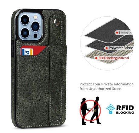 Противоударный чехол Wrist Strap Holder на iPhone 14 Pro - зеленый