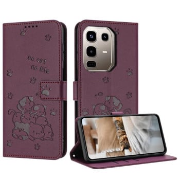 Чохол-книжка Embossed Kitten Phone Leather для Infinix Note 50 4G / 50 Pro 4G - винно-червоний