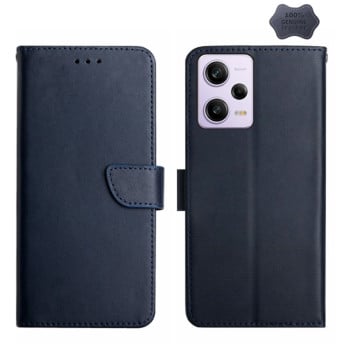 Кожаный чехол-книжка Genuine Leather Fingerprint-proof для Xiaomi Redmi Note 12 Pro 5G/Poco X5 Pro - синий