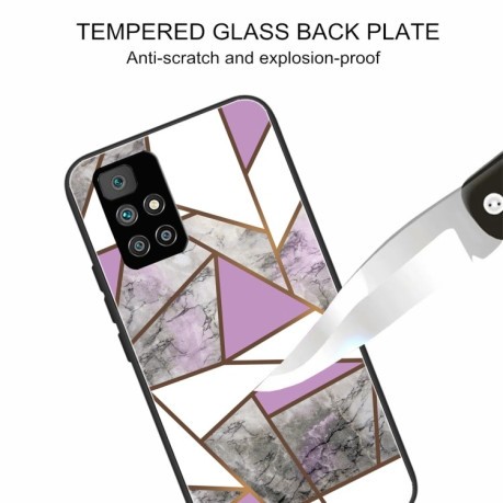 Противоударный стеклянный чехол Marble Pattern на Xiaomi Redmi 10 - Rhombus Gray Purple