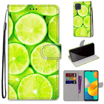 Чехол-книжка Coloured Drawing Cross для Samsung Galaxy M32/A22 4G - Green Lemon