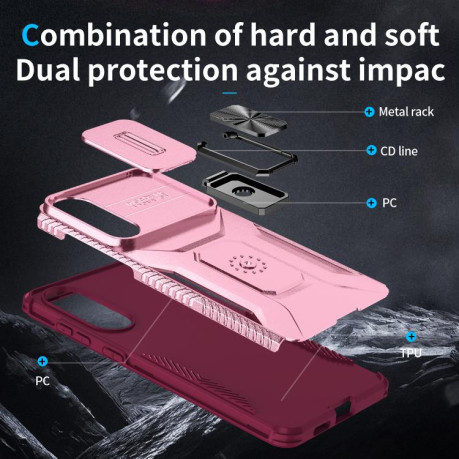 Противоударный чехол Sliding Camshield для Samsung Galaxy S25 Edge 5G - Pink + Rose Red
