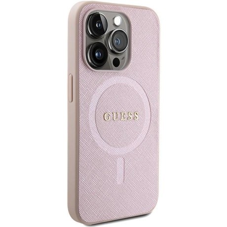 Оригинальный чехол Guess Saffiano MagSafe на iPhone 15 Pro - pink