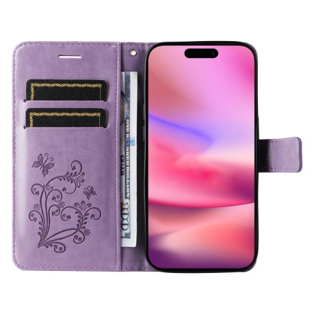 Чехол-книжка Embossed Butterfly для iPhone 16 - фиолетовый