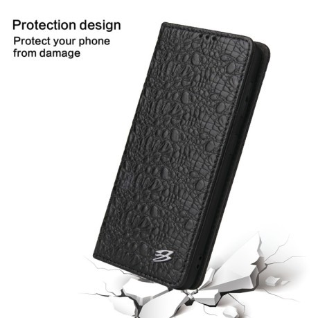 Кожаный чехол-книжка Fierre Shann Crocodile Texture для Samsung Galaxy S21 Plus - черный